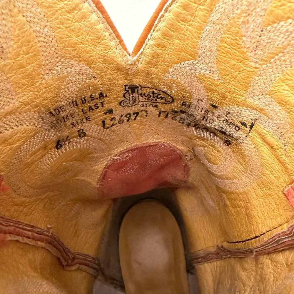 Justin L2697 Full Quill Ostrich Cowboy Boots Pink Pepper 6.5B Made USA